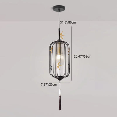 Traditional Chinese Maple Leaf Lantern Openwork Acrylic Iron 1-Light Pendant Light For Bedroom