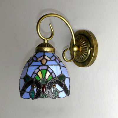 Traditional Tiffany Flower Pod Round Glass Iron 1-Light Wall Sconce Lamp For Living Room