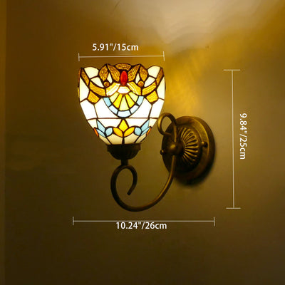 Traditional Tiffany Flower Pod Round Glass Iron 1-Light Wall Sconce Lamp For Living Room