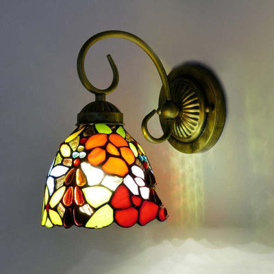 Traditional Tiffany Flower Pod Round Glass Iron 1-Light Wall Sconce Lamp For Living Room