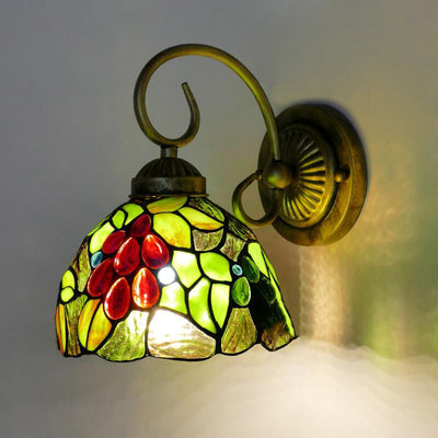 Traditional Tiffany Flower Pod Round Glass Iron 1-Light Wall Sconce Lamp For Living Room