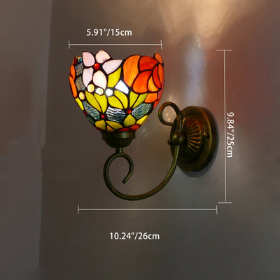 Traditional Tiffany Flower Pod Round Glass Iron 1-Light Wall Sconce Lamp For Living Room