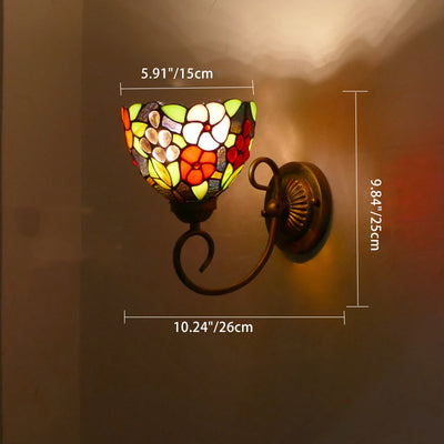 Traditional Tiffany Flower Pod Round Glass Iron 1-Light Wall Sconce Lamp For Living Room