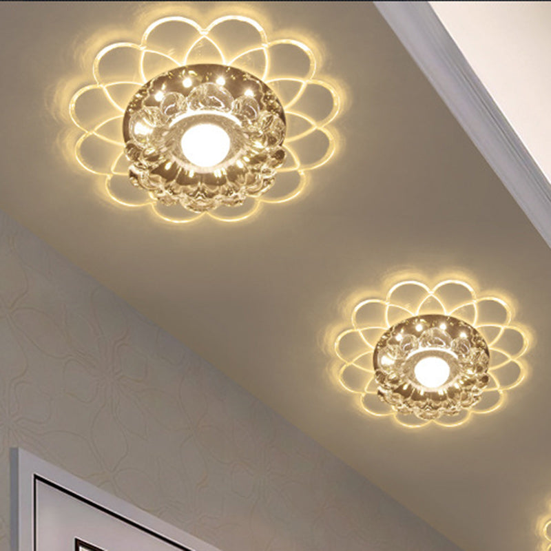 Modern Minimalist Flower Round Crystal Iron LED Flush Mount Ceiling Light For Bedroom