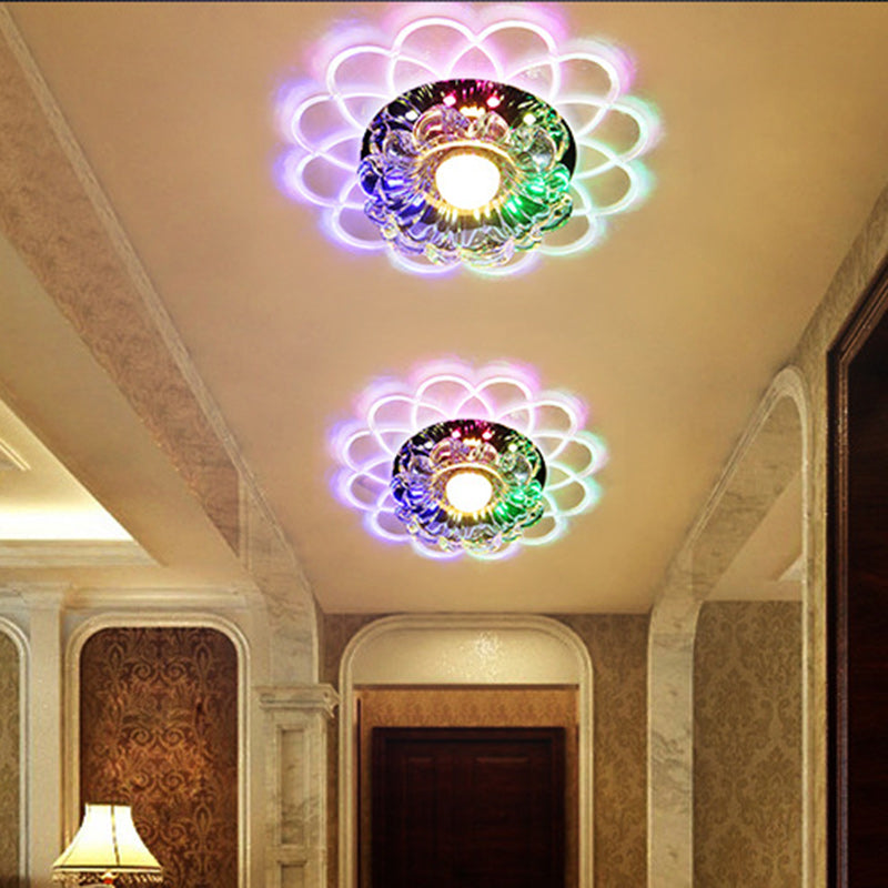 Modern Minimalist Flower Round Crystal Iron LED Flush Mount Ceiling Light For Bedroom