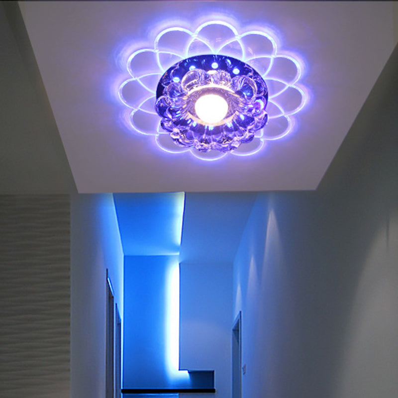 Modern Minimalist Flower Round Crystal Iron LED Flush Mount Ceiling Light For Bedroom