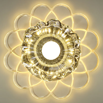 Modern Minimalist Flower Round Crystal Iron LED Flush Mount Ceiling Light For Bedroom