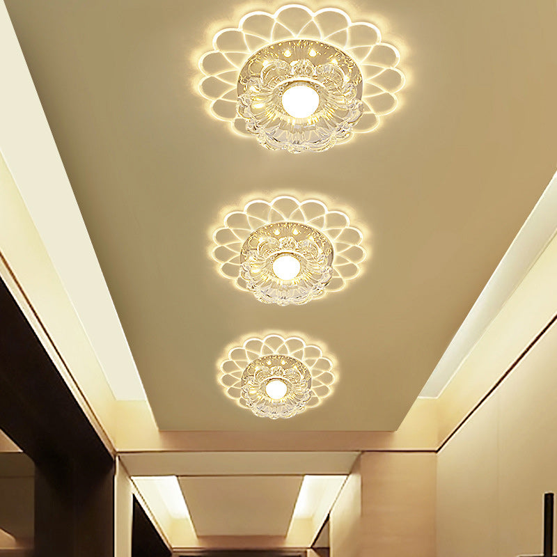 Modern Minimalist Flower Round Crystal Iron LED Flush Mount Ceiling Light For Bedroom