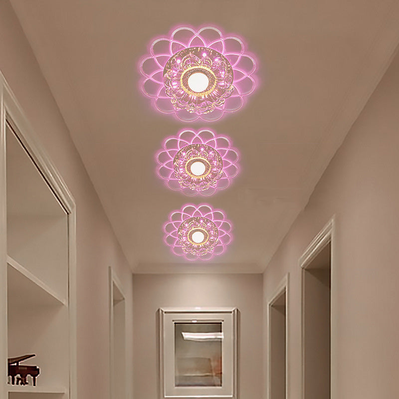 Modern Minimalist Flower Round Crystal Iron LED Flush Mount Ceiling Light For Bedroom