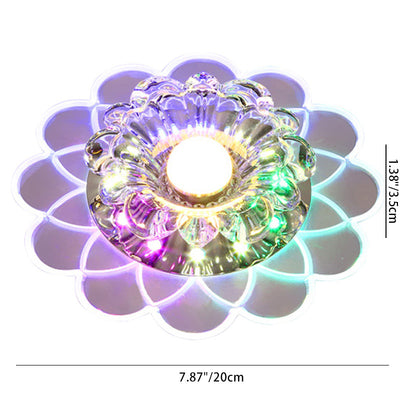 Modern Minimalist Flower Round Crystal Iron LED Flush Mount Ceiling Light For Bedroom