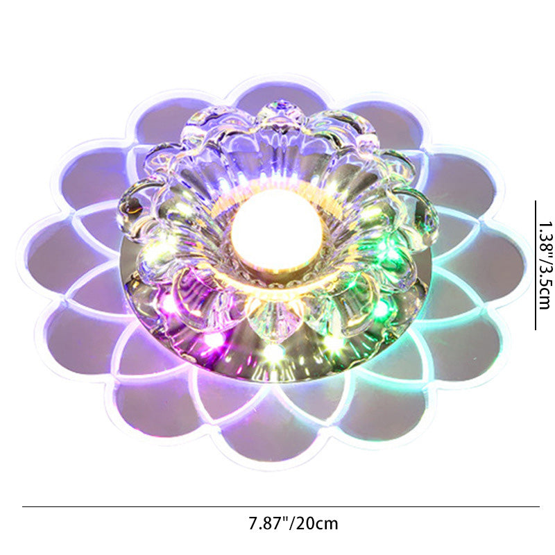 Modern Minimalist Flower Round Crystal Iron LED Flush Mount Ceiling Light For Bedroom