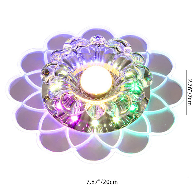 Modern Minimalist Flower Round Crystal Iron LED Flush Mount Ceiling Light For Bedroom