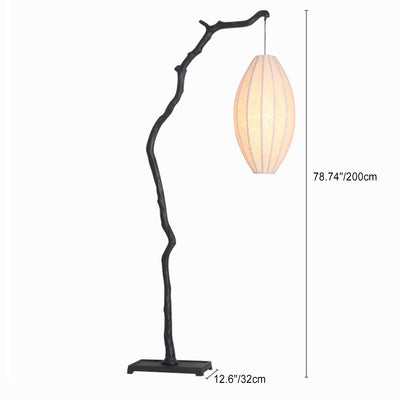 Traditional Chinese Oval Curve Fabric Resin Iron 1-Light Standing Floor Lamp For Living Room