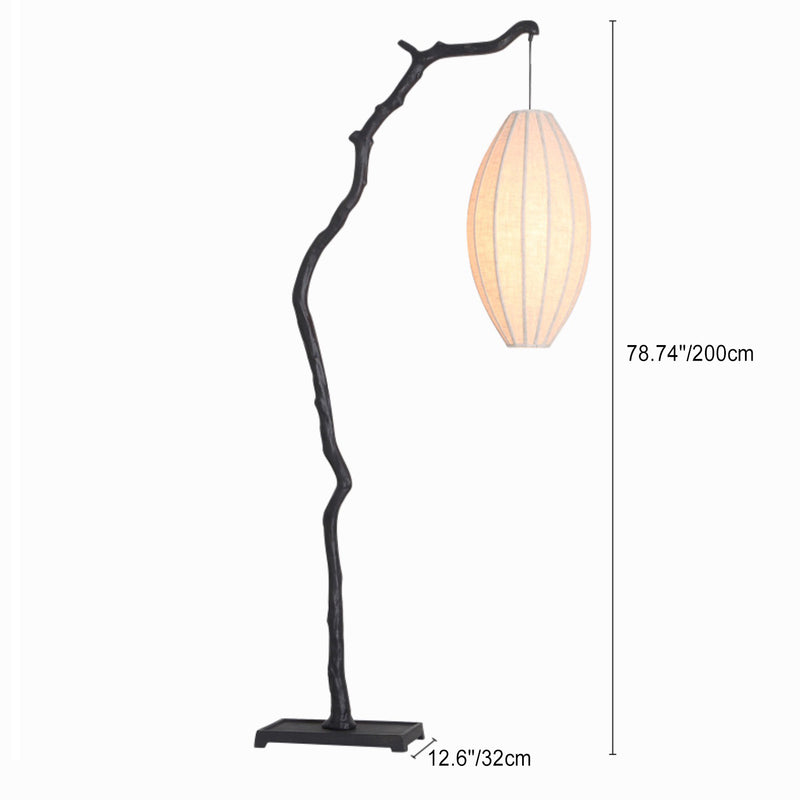 Traditional Chinese Oval Curve Fabric Resin Iron 1-Light Standing Floor Lamp For Living Room