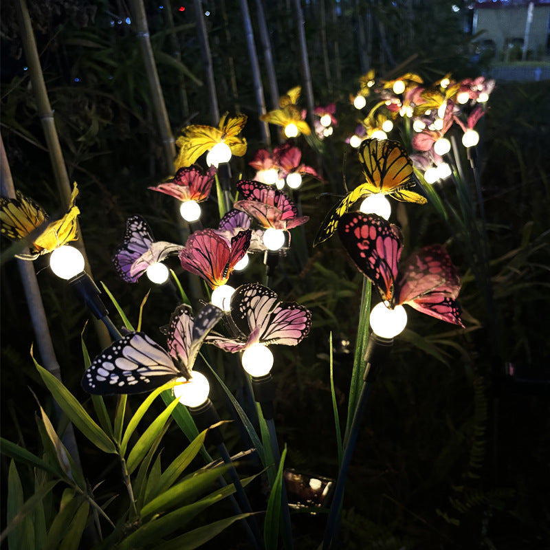 Modern Minimalist Butterfly Firefly Branch Solar Waterproof Silk ABS Stainless Steel LED Outdoor Ground Plug Light For Garden