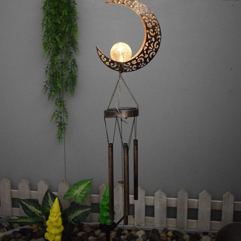 Contemporary Nordic Moon Oil Lamp Wind Chime Flamingo Solar Waterproof Glass Iron LED Outdoor Light For Garden