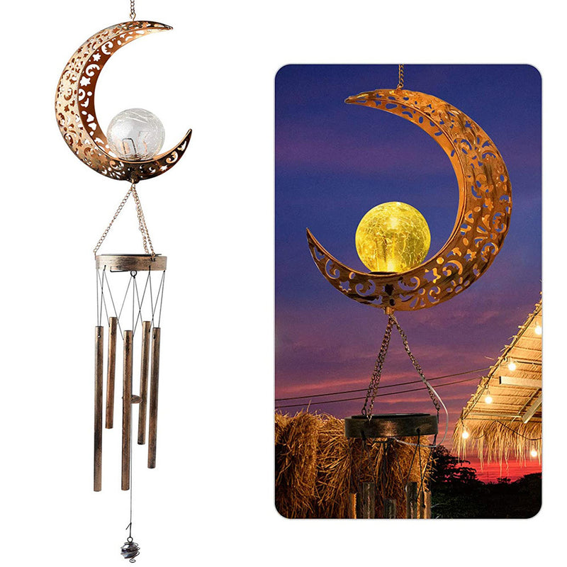 Contemporary Nordic Moon Oil Lamp Wind Chime Flamingo Solar Waterproof Glass Iron LED Outdoor Light For Garden