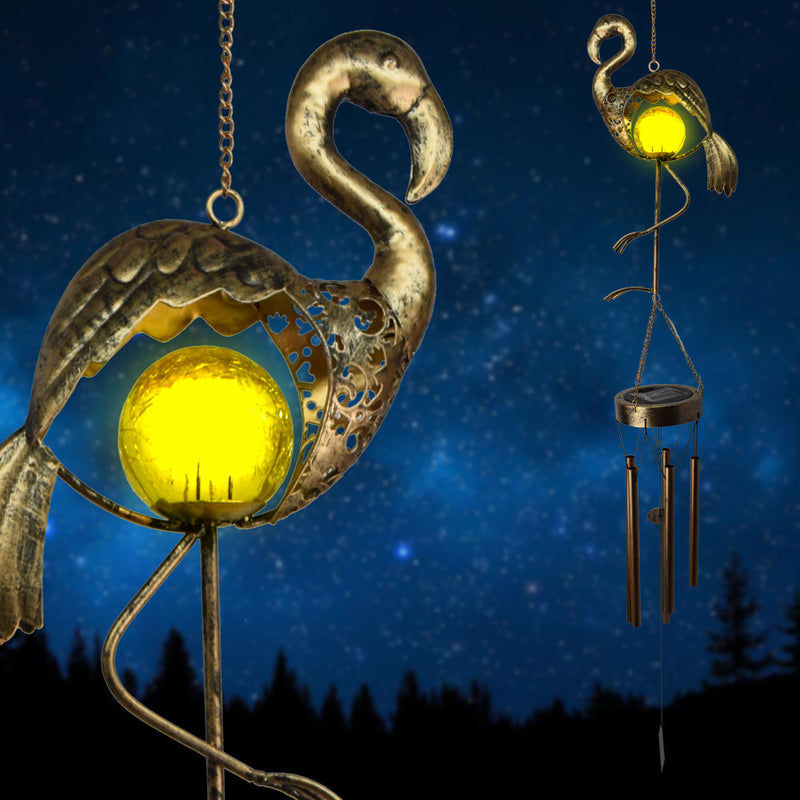 Contemporary Nordic Moon Oil Lamp Wind Chime Flamingo Solar Waterproof Glass Iron LED Outdoor Light For Garden