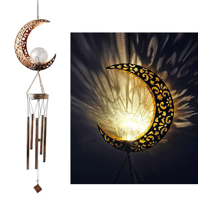 Contemporary Nordic Moon Oil Lamp Wind Chime Flamingo Solar Waterproof Glass Iron LED Outdoor Light For Garden