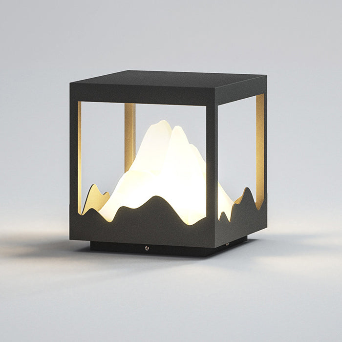 Modern Art Deco Square Mountain Glow Solar Waterproof PC Stainless Steel LED Outdoor Light For Garden