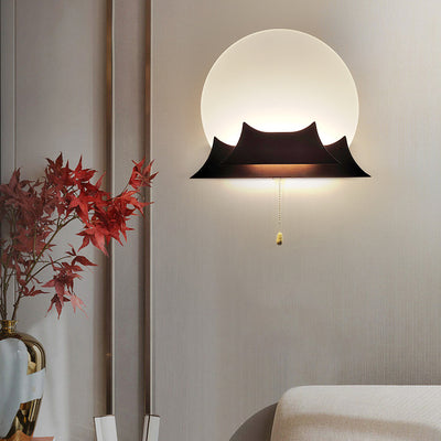 Traditional Chinese Irregular Stacking Round Acrylic Solid Wood LED Wall Sconce Lamp For Living Room