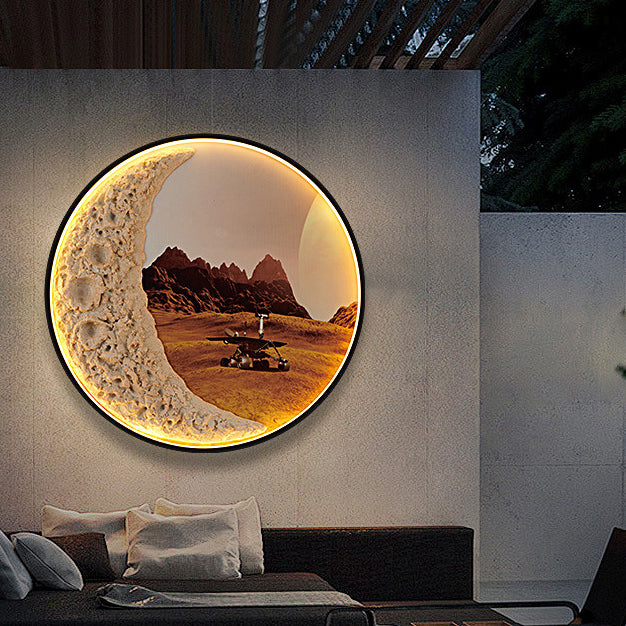 Modern Art Deco Star Astronaut Round Resin Aluminum Hardware LED Wall Sconce Lamp For Outdoor Patio