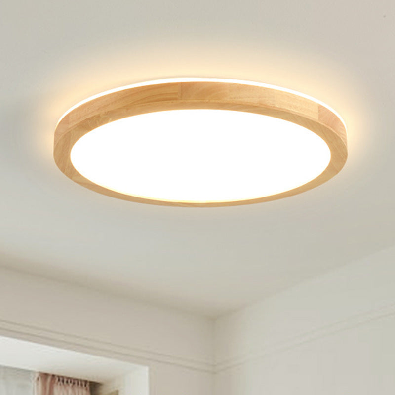 Traditional Japanese Round Acrylic Solid Wood LED Flush Mount Ceiling Light For Bedroom