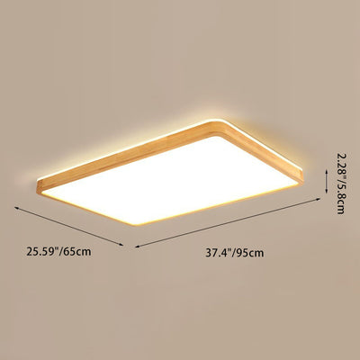 Modern Minimalist Rectangle Acrylic Solid Wood LED Flush Mount Ceiling Light For Bedroom