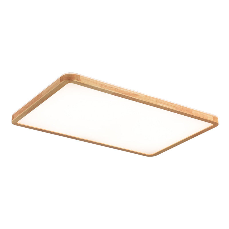 Modern Minimalist Rectangle Acrylic Solid Wood LED Flush Mount Ceiling Light For Bedroom