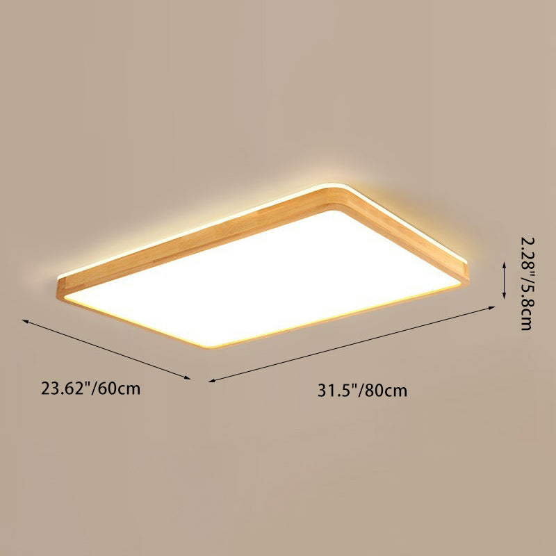 Modern Minimalist Rectangle Acrylic Solid Wood LED Flush Mount Ceiling Light For Bedroom