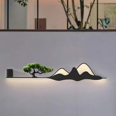 Traditional Chinese Mountain Tree Acrylic Silicone Aluminum LED Wall Sconce Lamp For Outdoor Patio