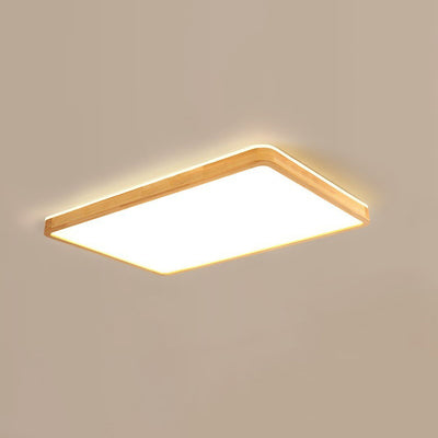 Modern Minimalist Rectangle Acrylic Solid Wood LED Flush Mount Ceiling Light For Bedroom