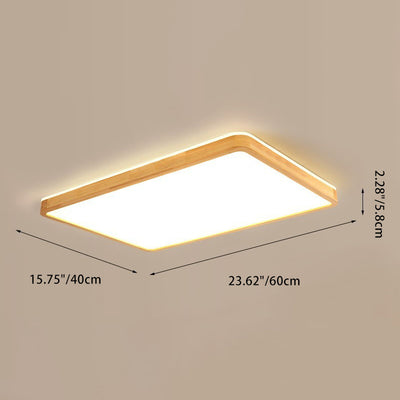 Modern Minimalist Rectangle Acrylic Solid Wood LED Flush Mount Ceiling Light For Bedroom