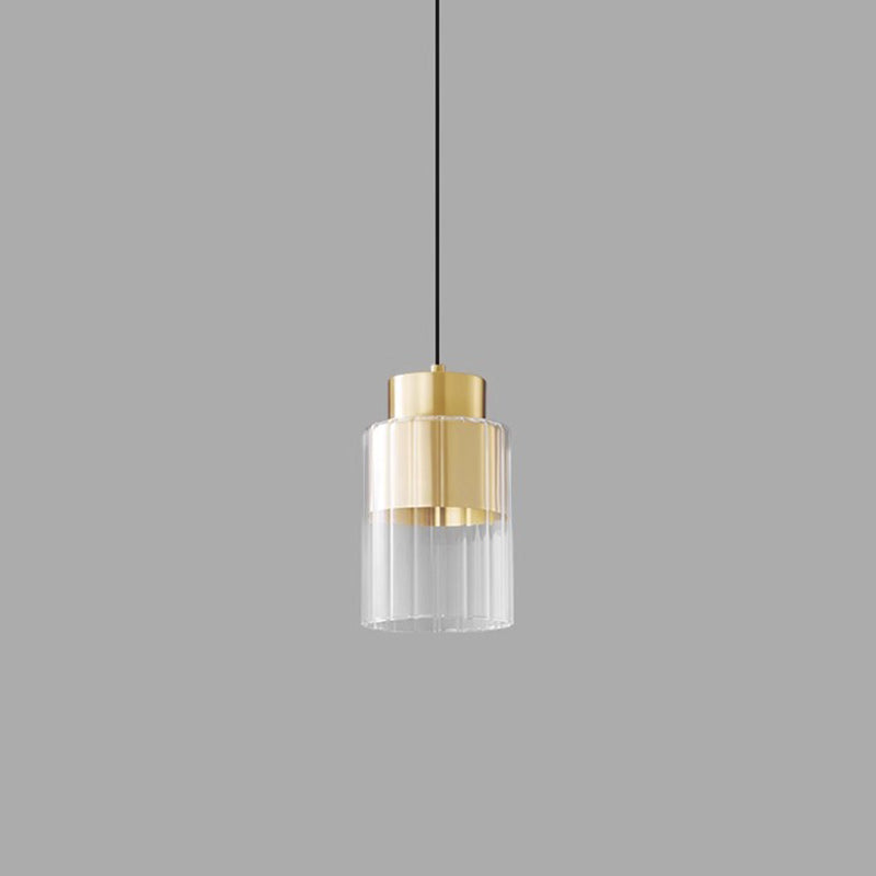 Modern Minimalist Cylinder Round Glass Copper 1-Light Pendant Light For Bedroom