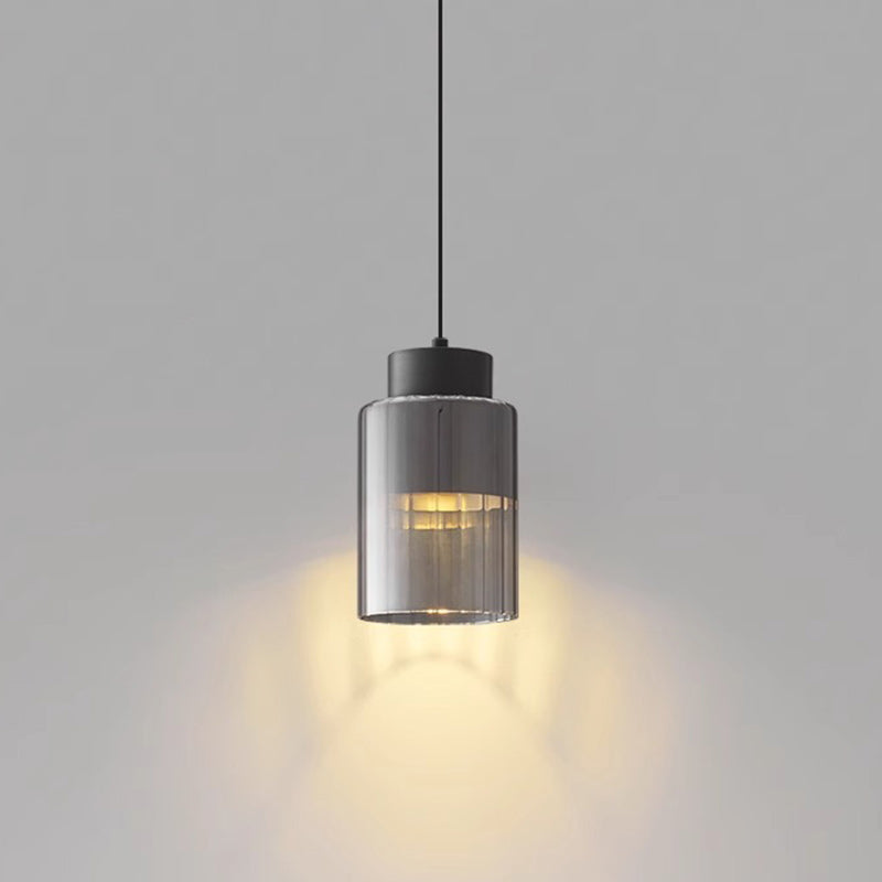 Modern Minimalist Cylinder Round Glass Copper 1-Light Pendant Light For Bedroom