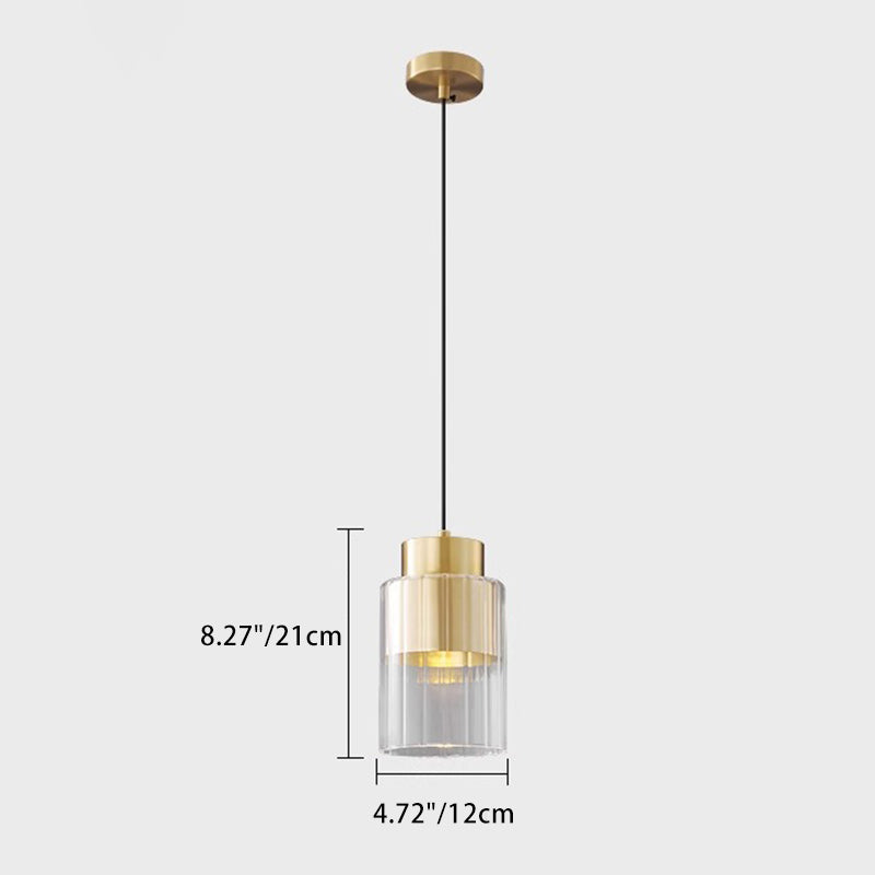 Modern Minimalist Cylinder Round Glass Copper 1-Light Pendant Light For Bedroom