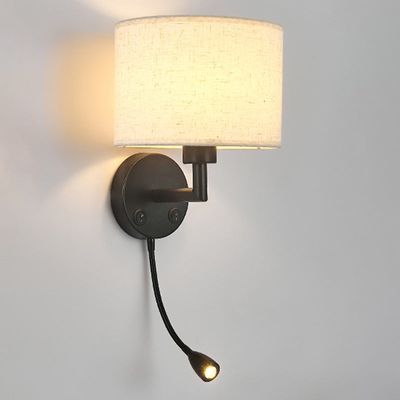 Moderne minimalistische runde Säule Stoff Eisen 1-Licht Wandleuchte Lampe für Wohnzimmer 