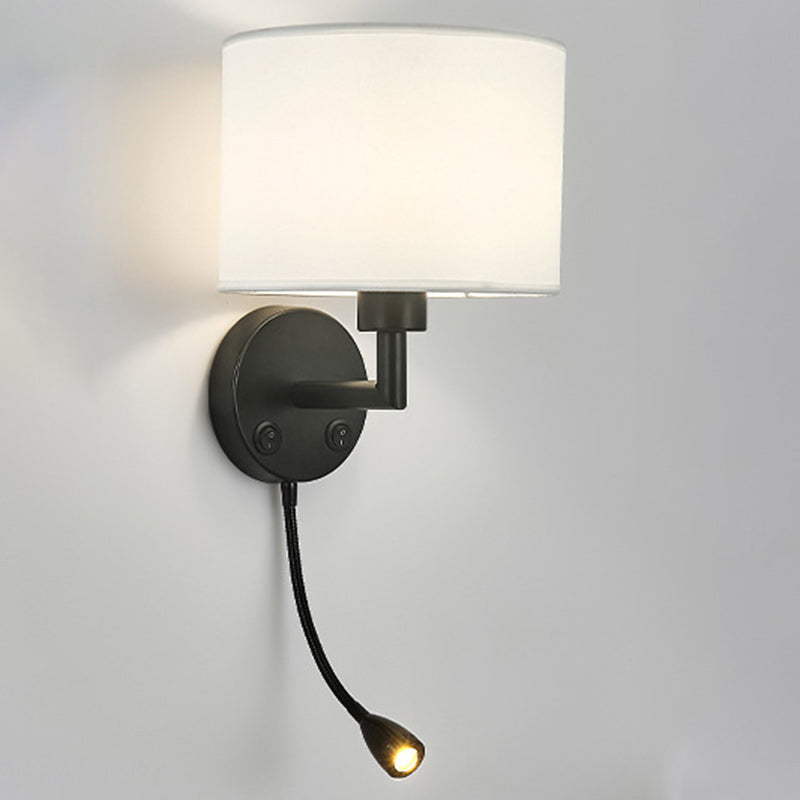 Moderne minimalistische runde Säule Stoff Eisen 1-Licht Wandleuchte Lampe für Wohnzimmer 