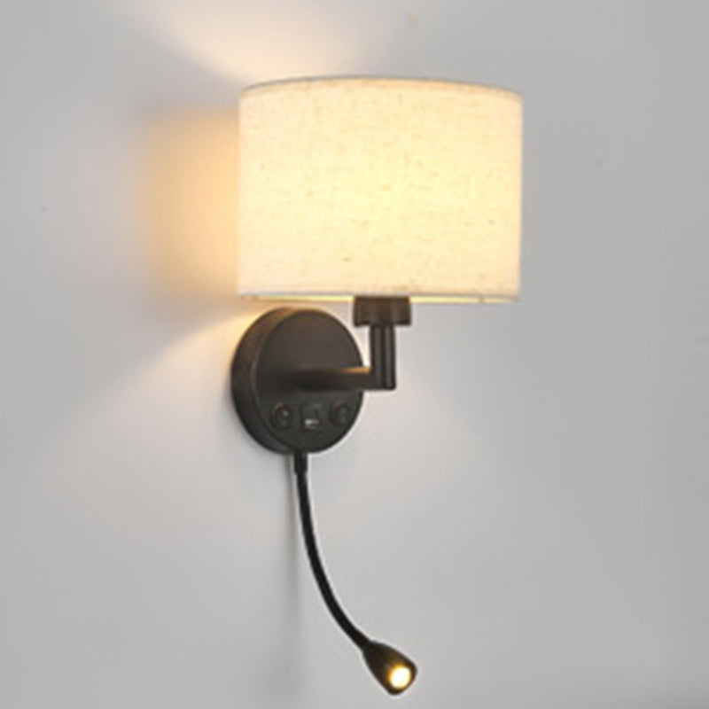 Moderne minimalistische runde Säule Stoff Eisen 1-Licht Wandleuchte Lampe für Wohnzimmer 