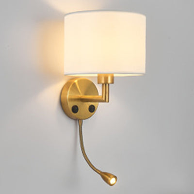 Moderne minimalistische runde Säule Stoff Eisen 1-Licht Wandleuchte Lampe für Wohnzimmer 