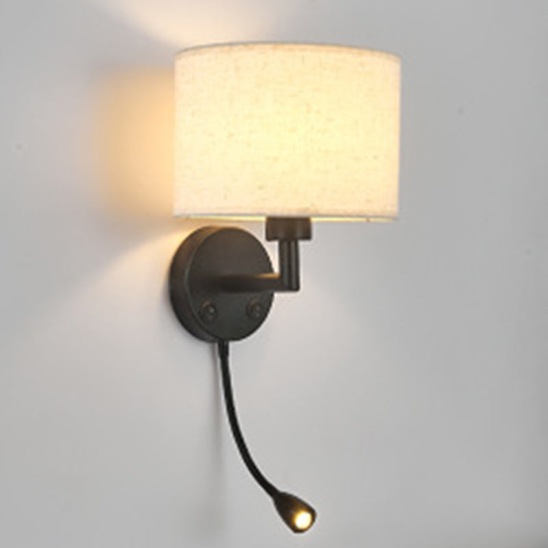 Moderne minimalistische runde Säule Stoff Eisen 1-Licht Wandleuchte Lampe für Wohnzimmer 