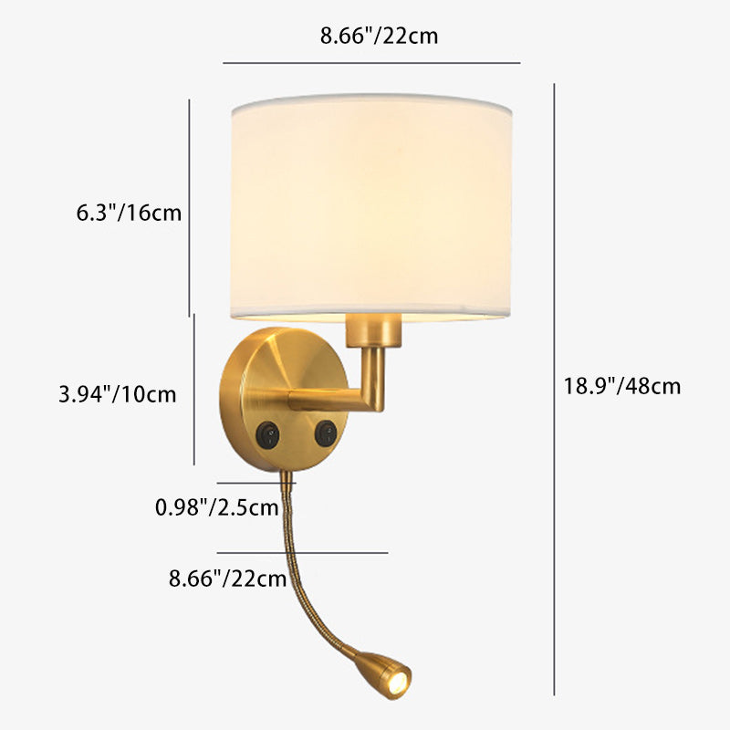 Moderne minimalistische runde Säule Stoff Eisen 1-Licht Wandleuchte Lampe für Wohnzimmer 