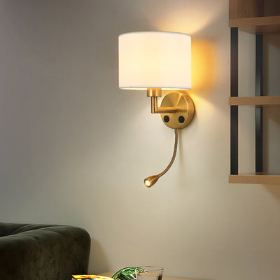 Moderne minimalistische runde Säule Stoff Eisen 1-Licht Wandleuchte Lampe für Wohnzimmer 