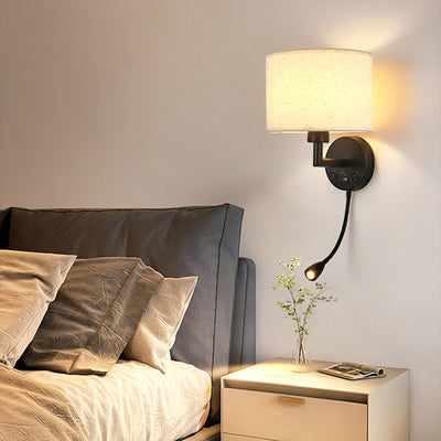 Moderne minimalistische runde Säule Stoff Eisen 1-Licht Wandleuchte Lampe für Wohnzimmer 