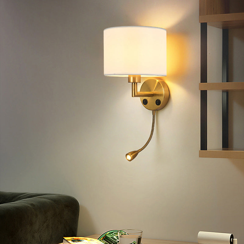 Moderne minimalistische runde Säule Stoff Eisen 1-Licht Wandleuchte Lampe für Wohnzimmer 