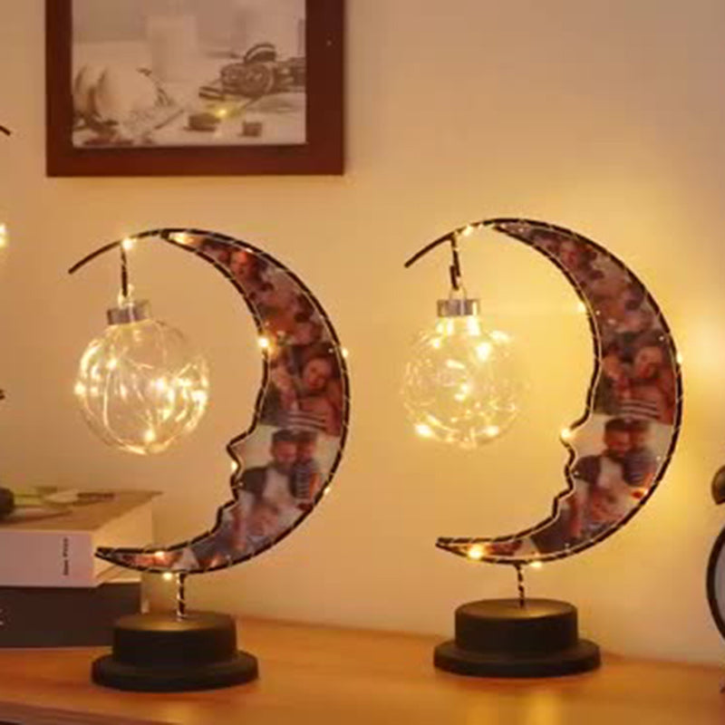 Moderne Art Deco Mond Form Muster Glas Eisen LED Tisch Lampe Für Schlafzimmer 