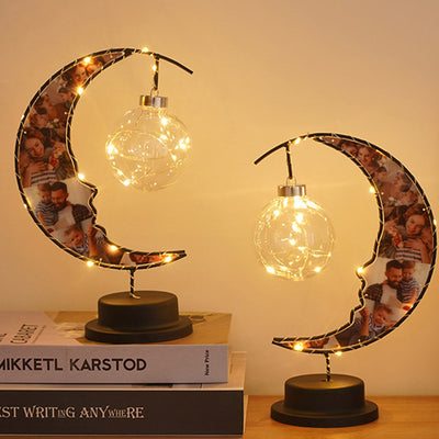 Moderne Art Deco Mond Form Muster Glas Eisen LED Tisch Lampe Für Schlafzimmer 