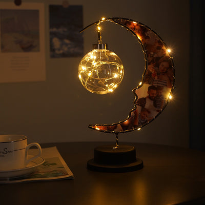 Moderne Art Deco Mond Form Muster Glas Eisen LED Tisch Lampe Für Schlafzimmer 