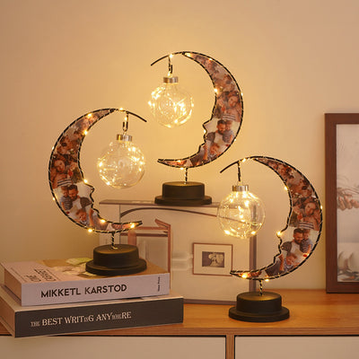 Moderne Art Deco Mond Form Muster Glas Eisen LED Tisch Lampe Für Schlafzimmer 