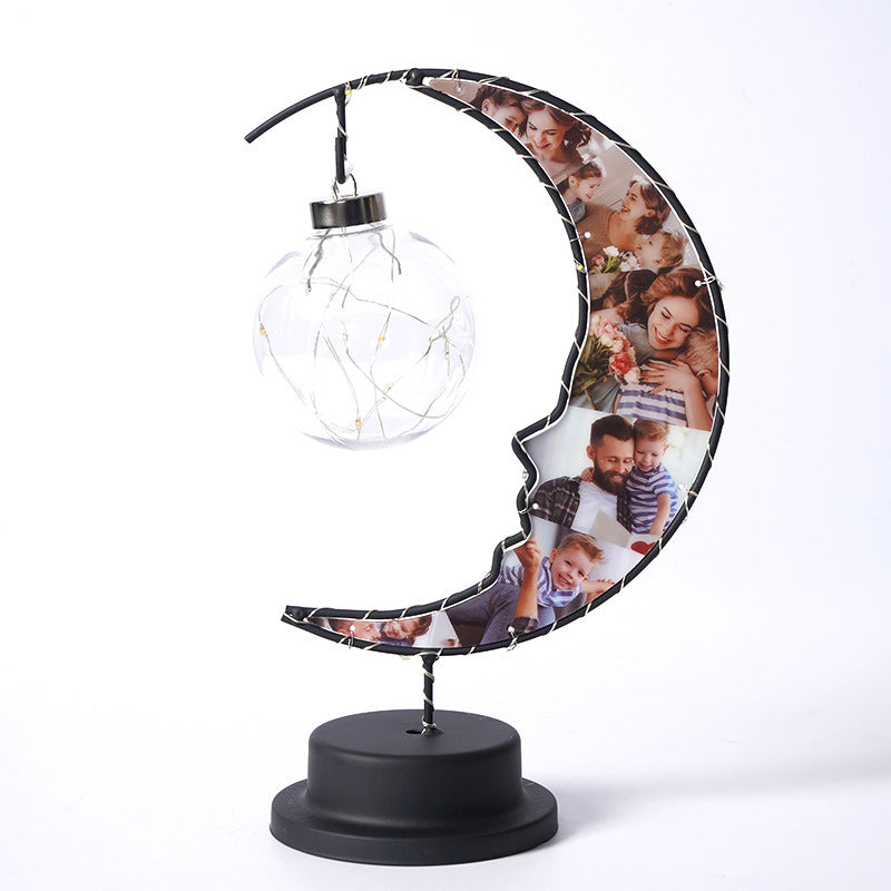 Moderne Art Deco Mond Form Muster Glas Eisen LED Tisch Lampe Für Schlafzimmer 